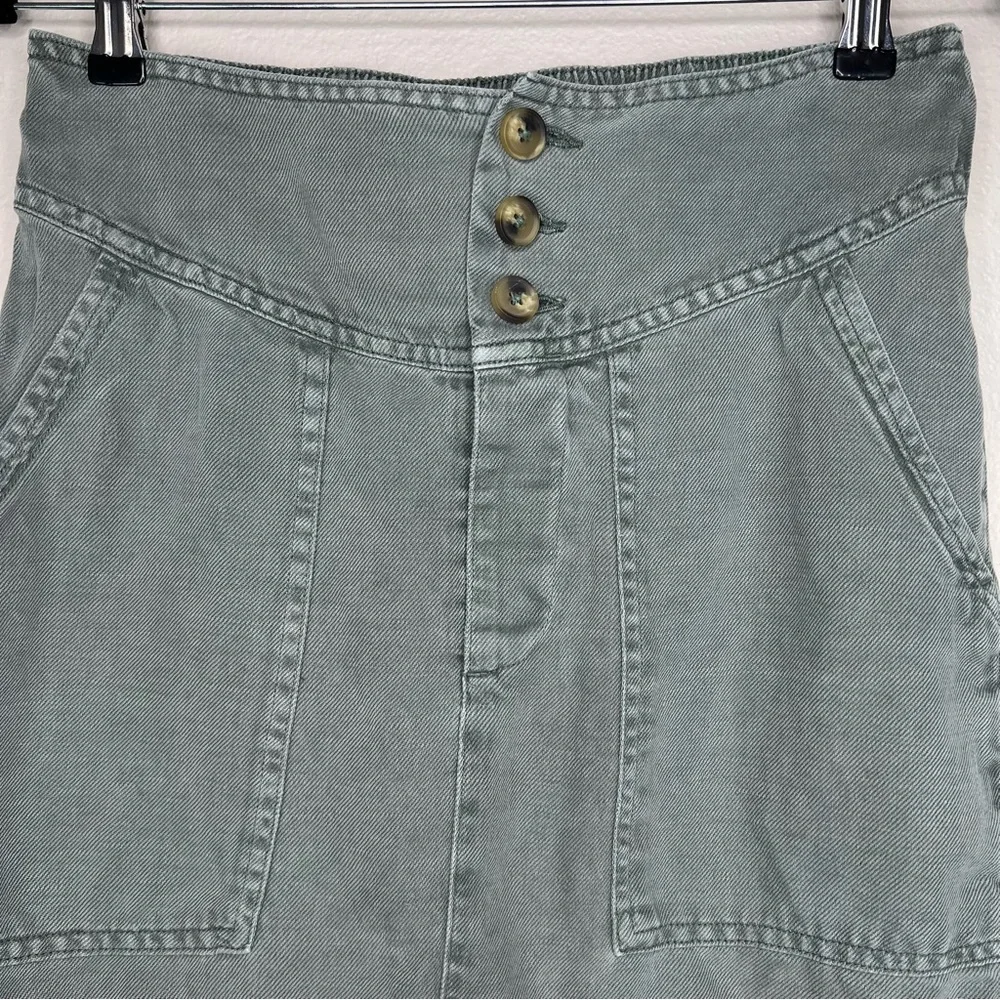 Aerie Washed Olive Green Linen & Lyocell Button Front Mini Skirt Sz S - Picture 3 of 13